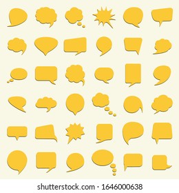 Speech bubble collection. Thirty six yellow blank hand drawn. Vector illustration
