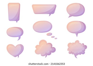 Speech bubble collections. Set of 9 speak bubble for text. Hand drawn chatting box. Vector isolated message box in cartoon gradient style.