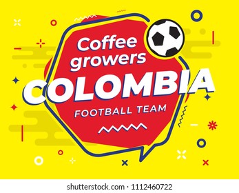 Speech Bubble COLOMBIA with icon football, soccer ball. Vector Illustration.