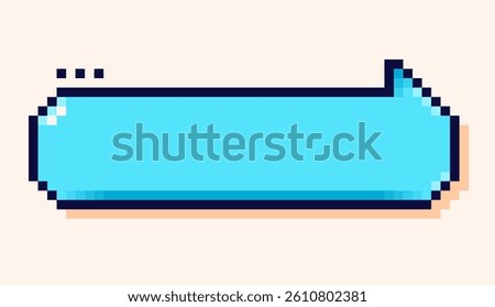 Speech bubble with color blue background drawn in 8 bit pixel art style.