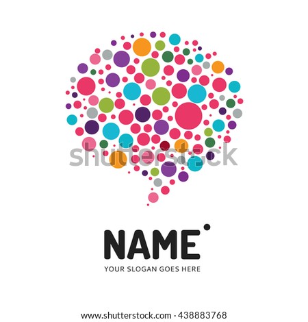 Speech bubble and color dots. Vector logo design. Business concept icon.