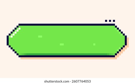 Speech bubble with color green background drawn in 8 bit pixel art style.