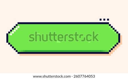 Speech bubble with color green background drawn in 8 bit pixel art style.