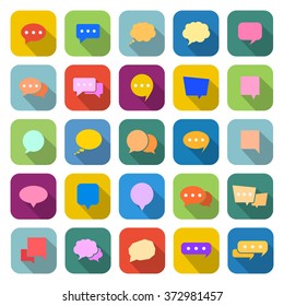 Speech bubble color icons with long shadow on white background