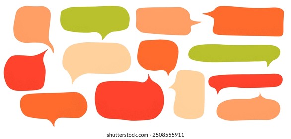 Sprachblase bunter Satz. Handgezeichnete Sprechblasen für Buch-, Karten-, Geschäfts-, Poster-Design. süßer Doodle. Vektorgrafik.