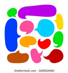 speech bubble colorful set isolated on white, balloon chat icon, cloud dialog for massage talk, speak sign in cloud shape for copy space text, conversation dialog chat, graphic speech bubble for idea