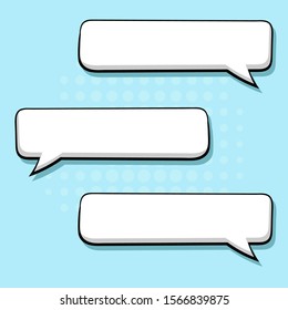 Speech bubble in comic book style. Blank message on blue background. Hand drawn doodle. Vector illustration