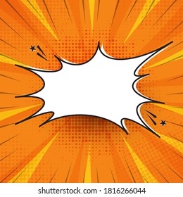 Speech bubble in comic book style background  with zoom lines and halftone dots texture. vector illustration.