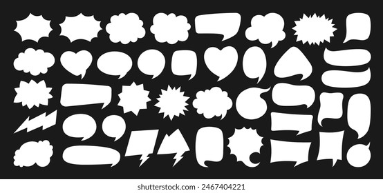 Speech bubble comic chatting box set. Silhouette empty design elements dialog clouds message box. Speech thought blobs comics book, balloon banner for speak text. Cartoon vector illustration isolated