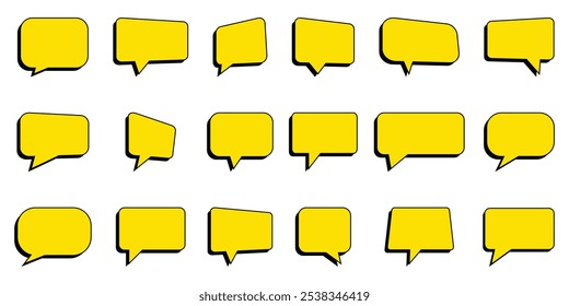 Speech bubble comic chatting box set. Silhouette empty design elements dialog clouds message box. Speech thought blobs comics book, balloon banner for speak text. Cartoon vector illustration isolated.