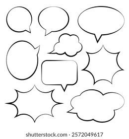 Speech bubble comic set isolated on white background, chat icon, message box, cute, cartoon, Vector illustration