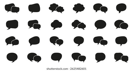 Speech Bubble Comic Set Symbol. Cloud and Talk Speech Bubbles Silhouette Icons Collection. Dialog clouds Glyph Icon. Isolated Vector Illustration.