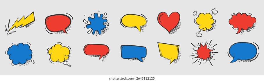 Speech bubble comic style with cartoon shouting explosion boom wow pow retro banner design sketch icon graphic cloud dialog white space humor talking blank vector illustration

