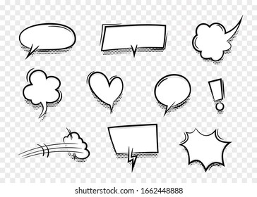 Speech Bubble For Comic Text Isolated Transparent Background. Empty White Outline.  Dialog Empty Cloud, Cartoon Box. Speech Bubble Tag.