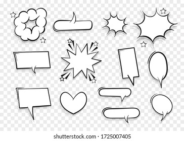 Speech Bubble For Comic Text Isolated Transparent Background. Empty White Outline.  Dialog Empty Cloud, Cartoon Box. Speech Bubble Tag.