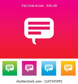 Speech Bubble or Comments Icon in Colored Square box. eps-10