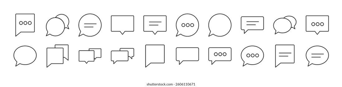 Speech Bubble as Communication and Dialogue Outline Image Collection. Editable Stroke. Perfect for Infographics, Articles, Books, Flyers, Banners
