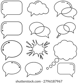 Speech Bubble and Communication Icon Collection Featuring Chat Messaging Dialogue Conversation Discussion Social Media Interaction and Digital Communication Elements