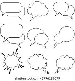Speech Bubble Communication Icon Collection Featuring Chat Messaging Dialogue Discussion Conversation Social Interaction and Digital Communication Symbols