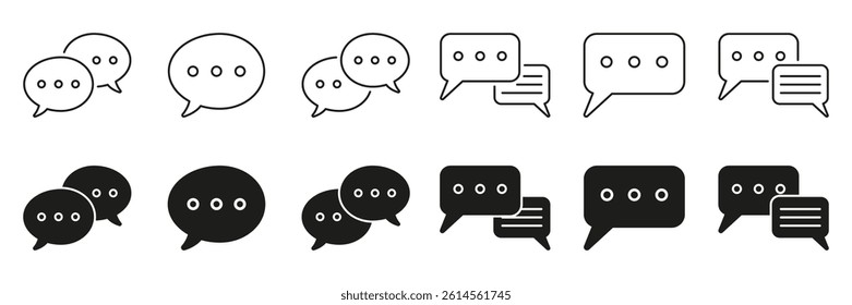 Speech bubble communication line and solid icon set. Chat and messaging symbol collection. Editable Stroke. Isolated vector illustration.