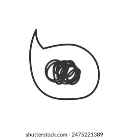 Speech Bubble with confused chaotic symbol. Hand drawn comic element. Balloon with messy line. Isolated vector illustration.