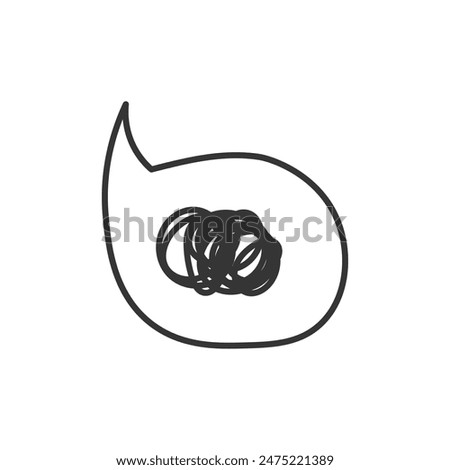 Speech Bubble with confused chaotic symbol. Hand drawn comic element. Balloon with messy line. Isolated vector illustration.
