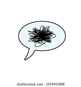 Speech bubble. Confused thoughts. Tangled line. A comic book element. Expression of emotion and dialogue. Cartoon illustration