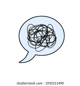 Speech bubble. Confused thoughts. Tangled line. A comic book element. Expression of emotion and dialogue. Cartoon illustration