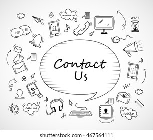 Speech Bubble, Contact Us Icons Set - Isolated On White Background-Vector Illustration, Graphic Design. For Web,Websites,Magazine Page,Print, App, Presentation Templates And Promotional Materials