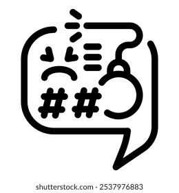 Burbuja de discurso que contiene una bomba, emojis enojados y símbolos afilados que representan el ciberacoso y el acoso en línea