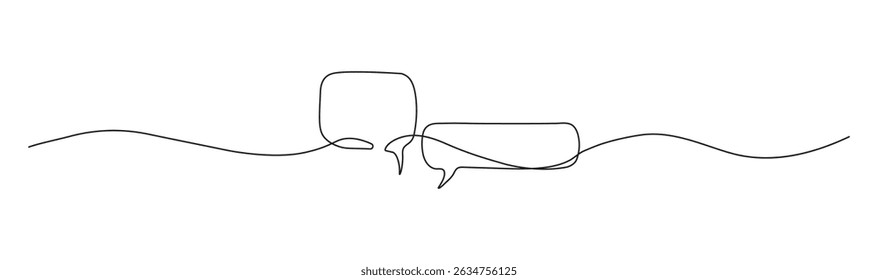 Balão de fala em estilo de desenho artístico de linha contínua. Esboço linear preto minimalista do símbolo de comunicação isolado no fundo branco. Nuvem de diálogo, modelo de bolha de bate-papo design de contorno. Vetor