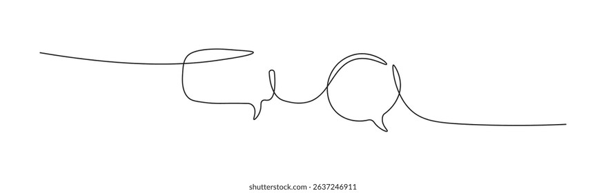 Speech bubble in continuous line art drawing style. Minimalist black linear sketch of Communication symbol isolated on white background. Dialog cloud, chat bubble template outline design. Vector