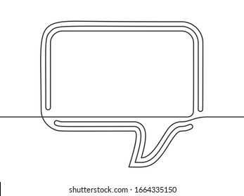 Speech bubble continuous line drawing, Black and white vector minimalistic linear illustration made of one line