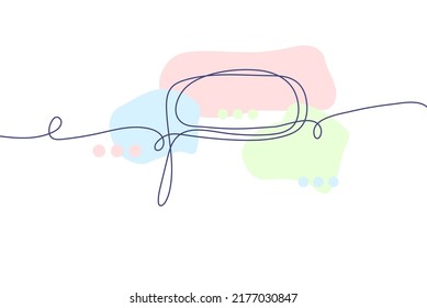 Speech bubble continuous line drawingwith color shapes. Black isolated linear template. Comic Doodle concept design. Outline simple border for social media, web sites, dialog chat. Vector