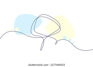 Speech bubble continuous line drawingwith color shapes. Black isolated linear template. Comic Doodle concept design. Outline simple border for social media, web sites, dialog chat. Vector
