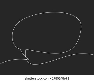 Speech bubble continuous one line drawing streamlined shape, Vector graphics minimalist linear illustration made of single white line on black background
