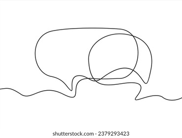 Speech bubble continuous one line art. Drawing dialogue speech bubble illustration. Continuous one line border text box, message element. Vector illustration