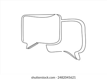 Speech bubble continuous one line art. Drawing dialogue speech bubble illustration. Continuous one line border text box, message element. Vector illustration