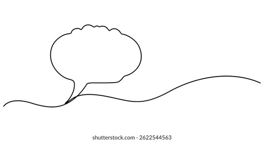 Balão de fala desenho contínuo de uma linha, Ilustração linear minimalista de fala vazia feita de uma única linha, Desenho de uma linha de bolhas de diálogo de conversação. Ícones de bate-papo para quadrinhos, vetor pro.