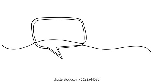 Speech bubble continuous one line drawing, Empty speech minimalist linear illustration made of single line, One line drawing of conversation dialogue bubbles. Chat icons for comics, pro vector.