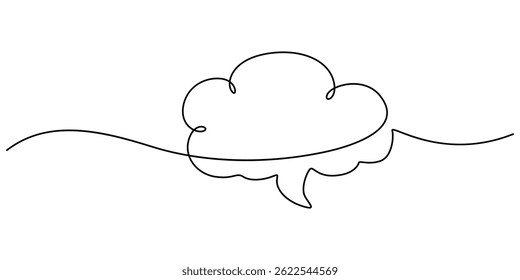 Speech bubble continuous one line drawing, Empty speech minimalist linear illustration made of single line, One line drawing of conversation dialogue bubbles. Chat icons for comics, pro vector.