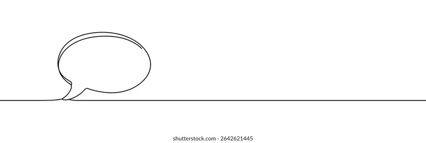 Desenho de uma linha contínuo em balão de fala. Diálogo, sinal de chat em estilo linear simples. Ilustração vetorial.