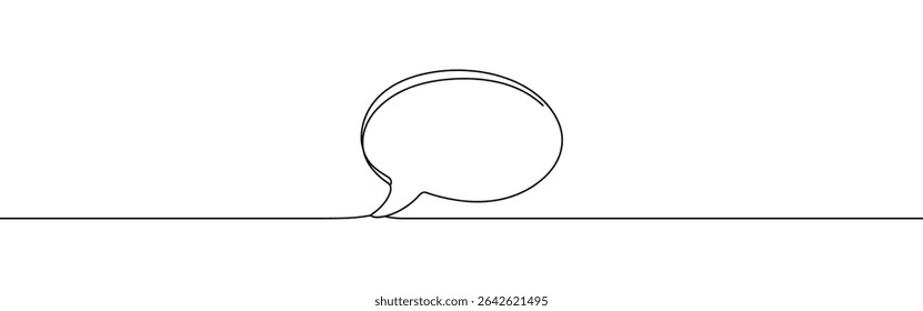 Desenho de uma linha contínuo em balão de fala. Diálogo, sinal de chat em estilo linear simples. Ilustração vetorial.