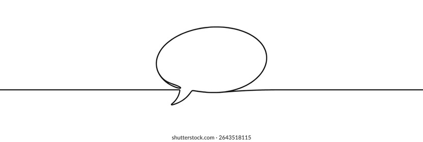 Desenho de uma linha contínuo em balão de fala. Diálogo, sinal de chat em estilo linear simples. Ilustração vetorial.