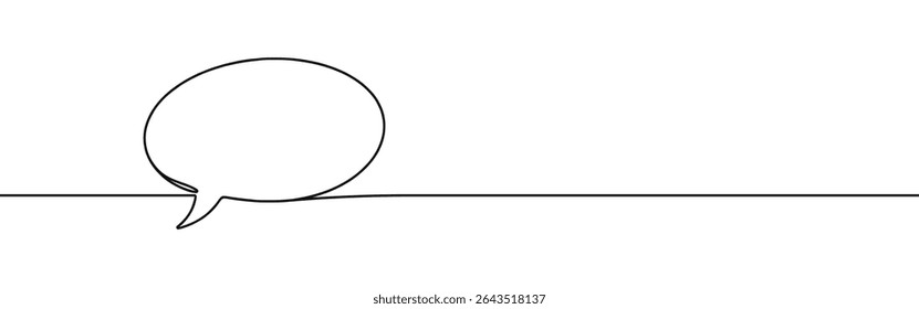 Desenho de uma linha contínuo em balão de fala. Diálogo, sinal de chat em estilo linear simples. Ilustração vetorial.