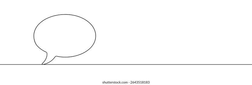Desenho de uma linha contínuo em balão de fala. Diálogo, sinal de chat em estilo linear simples. Ilustração vetorial.