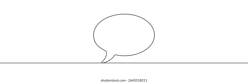 Desenho de uma linha contínuo em balão de fala. Diálogo, sinal de chat em estilo linear simples. Ilustração vetorial.