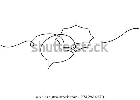 Speech bubble continuous one line drawing minimalist style for chat and conversation concept