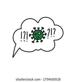 speech bubble with coronavirus doodle icon, vector illustration
