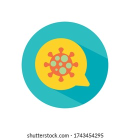 burbuja de voz con icono de símbolo de coronavirs sobre fondo blanco, estilo de bloque, ilustración vectorial